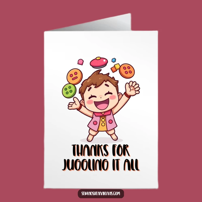 Free Printable Thank You Card: Button Juggler Character, Grateful Downloadable Gift