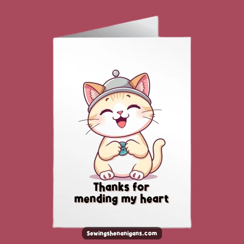 Free Printable Thank You Card: Cat Sewing Kindness, Crafty Downloadable Gift