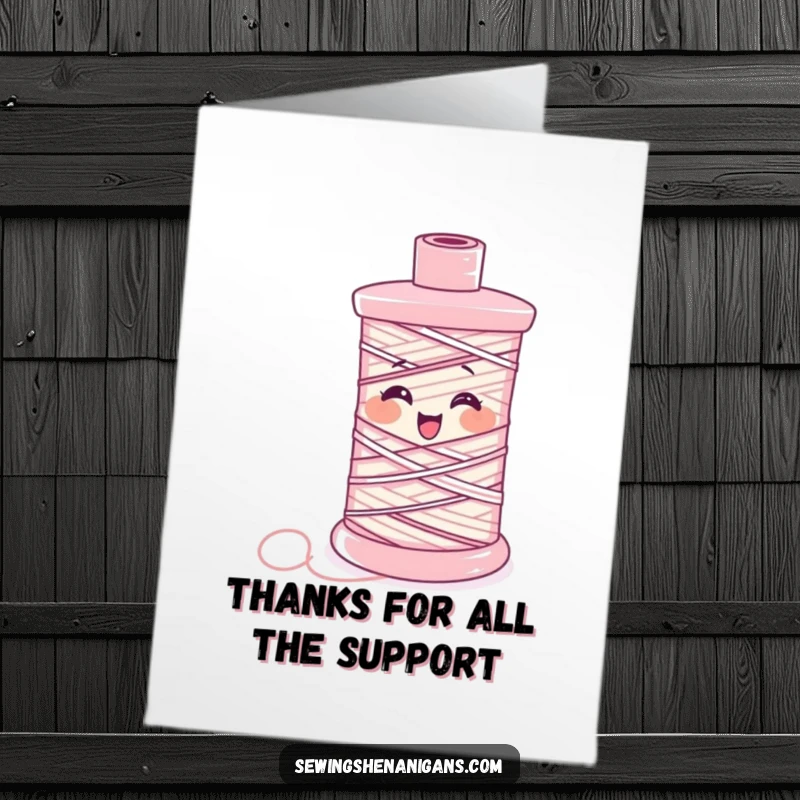 Funny Free Printable Thank You Card: A spool of thread unravels with unstoppable giggles, a unique way to say thanks.