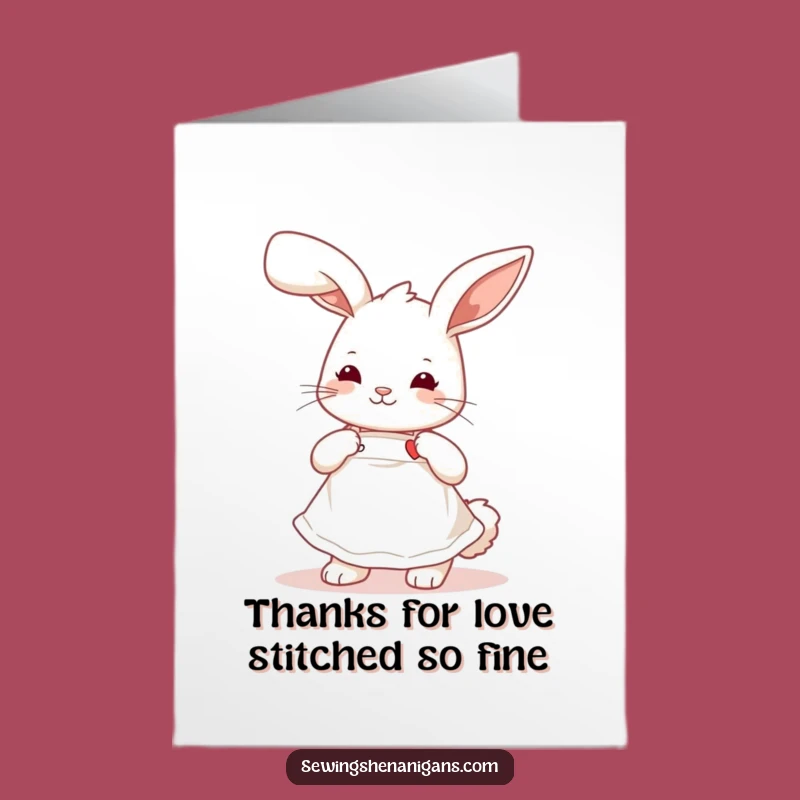 Free Printable Thank You Card: Bunny Sewing Gratitude, Sweet Downloadable Gift