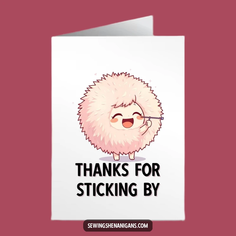 Free Printable Thank You Card: Pom-Pom Poking Character, Playful Appreciation Gift