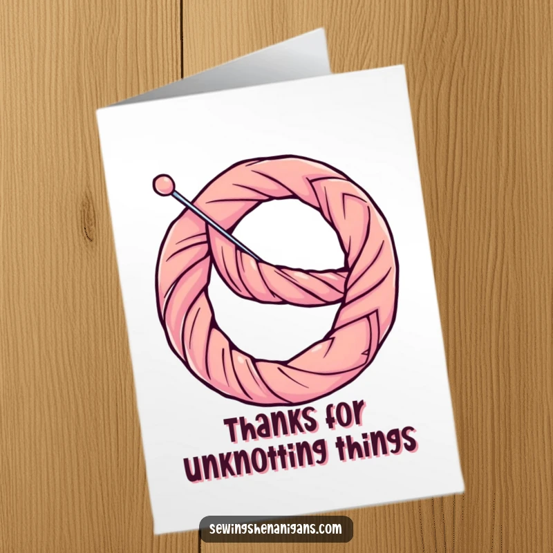 Funny Free Printable Thank You Card: A needle twisted into a pretzel by determined thread, a unique way to say thanks.