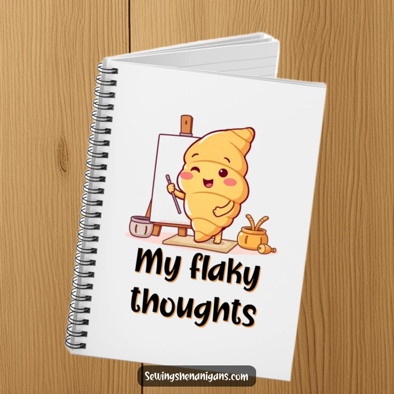 Funny notebook cover featuring a cheerful croissant character testing a new, interesting pattern, perfect for note-taking.