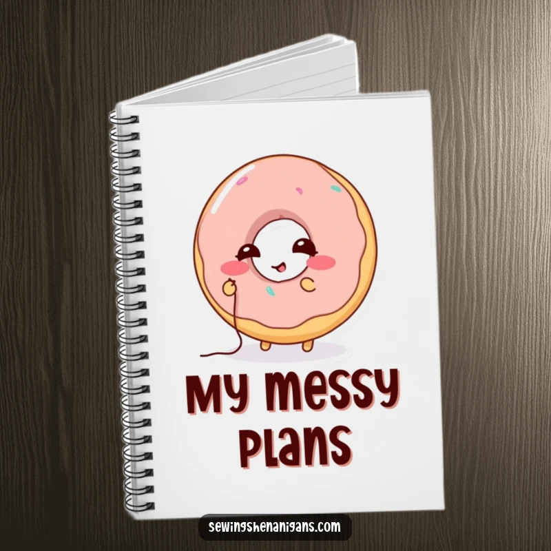 Funny Donut Stitching Notebook: A giggling donut character humorously stitching a hole, ideal for a funny and practical gift.