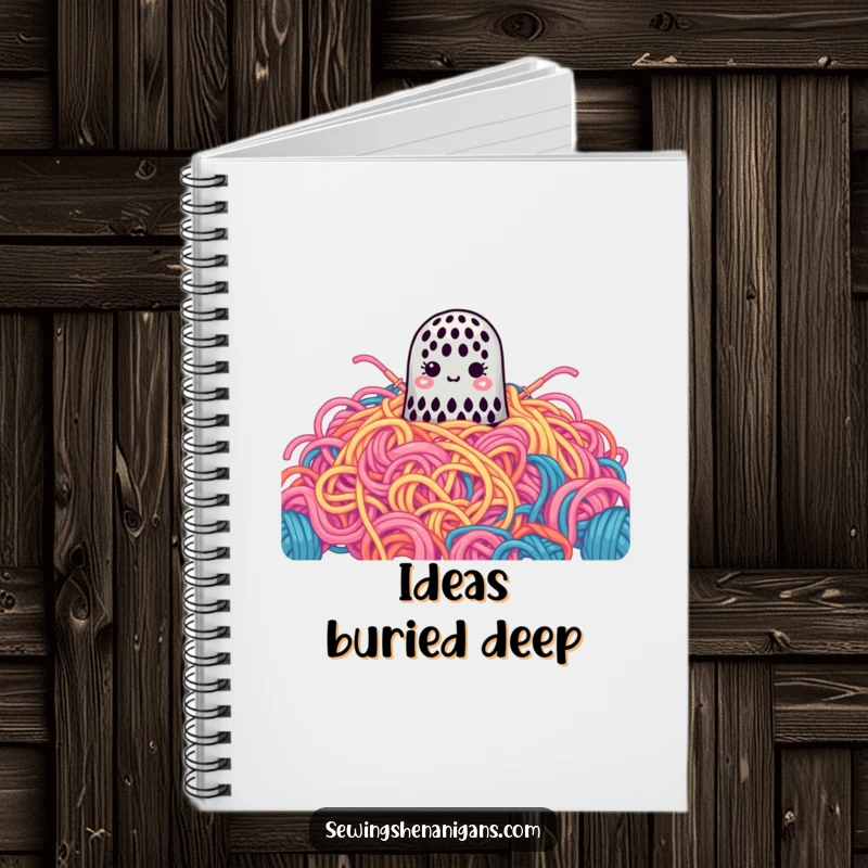 Funny Notebook: A cute thimble is lost in a gigantic pile of colorful yarn, inspiring funny notes.