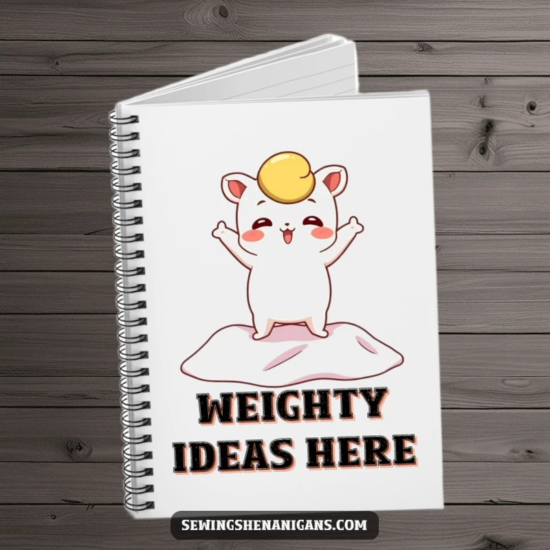 Funny Pattern Weight Notebook cover art of a whimsical character posing dramatically on fabric, perfect for note-taking and design planning.