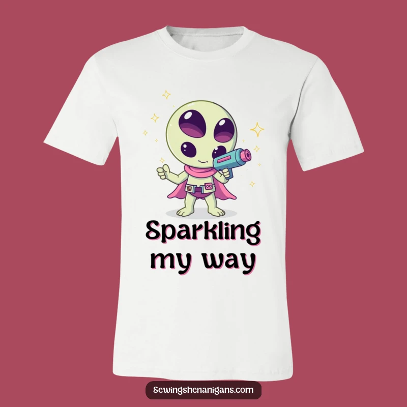 Funny Kawaii Alien Sparkle Tee - Galactic Wave Apparel!