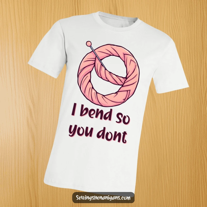 Funny T-Shirt: A determined thread hilariously contorts a needle into a pretzel, a comical sewing mishap.