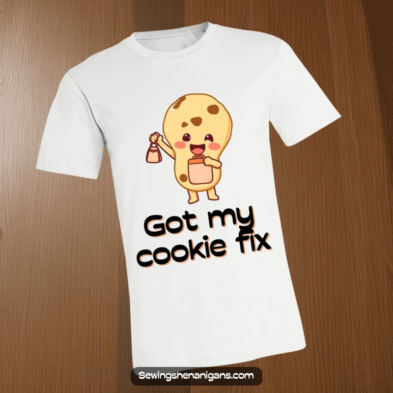 Funny T-Shirt: A cheerful cookie character proudly displaying a tiny bag, symbolizing joy and the rewards of effort.