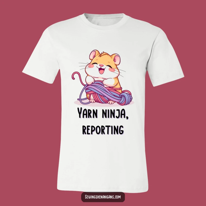 Funny Hamster Yarn T-Shirt: Giggling Critter in Tangles, Hilarious Gift for Knitters