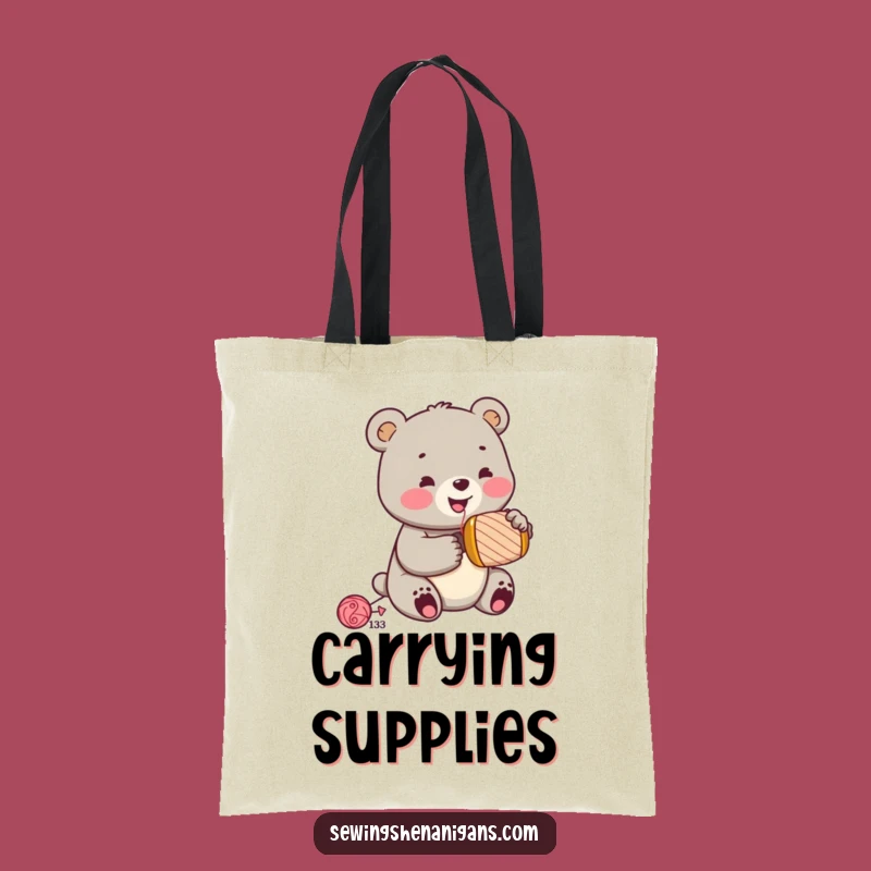 Funny Bear Cub Hammering Tote Bag - Carry Your Tools & Smiles!