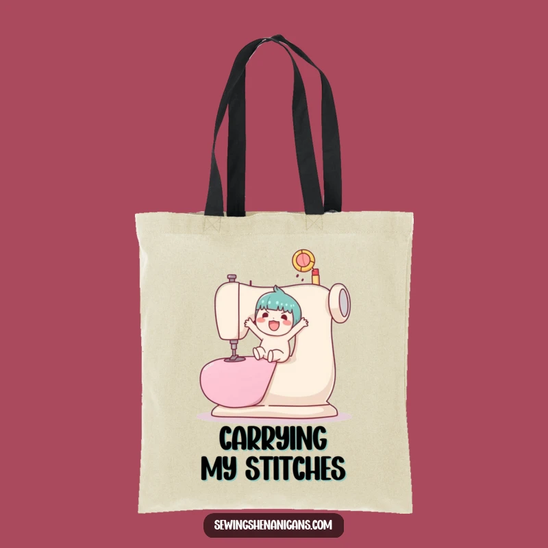 Funny Kawaii Ball Bouncing Sewing Machine Tote Bag - Humorous Crafting Companion Gift